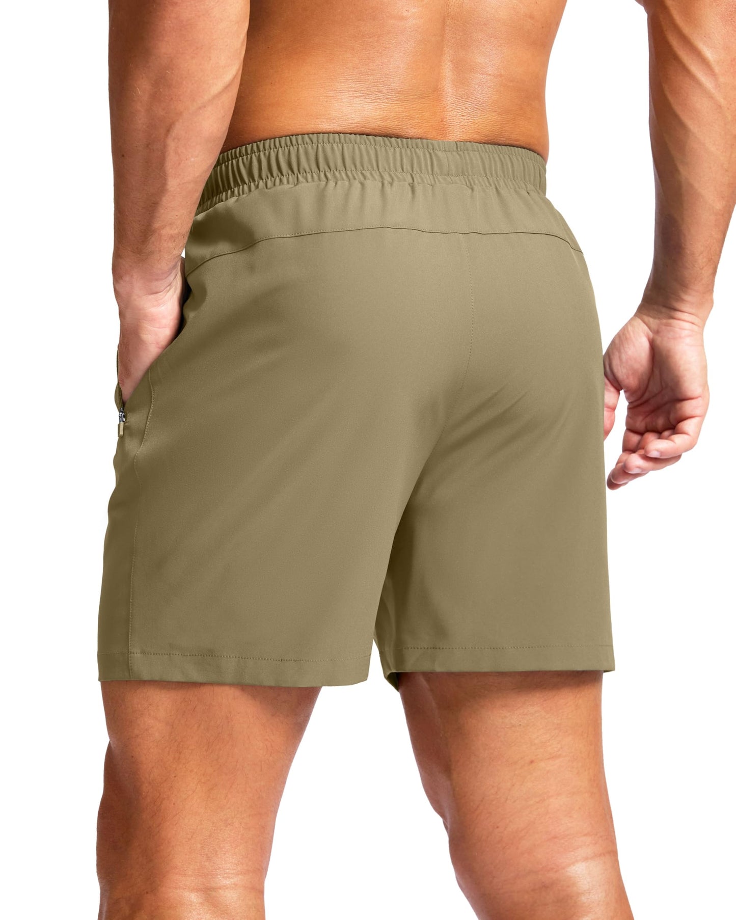 G Gradual Men's Athletic Running Shorts with Zipper Pockets Quick Dry 7"/ 5"/ 9" Workout Gym Shorts for Basketball Hiking(Dusty Khaki,5M)