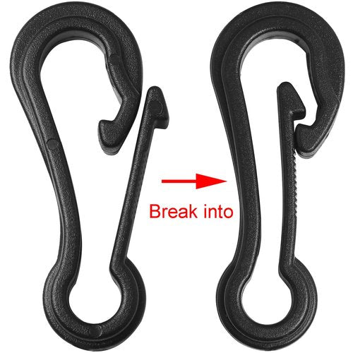 LUORNG 16PCS Outdoor Rucksack Anti-Lost Plastic Hooks and Buckles - Length 47mm/1.85in Luggage Accessories Wingless Snap Hooks for Parachute Ropes Camping Nautical Accessories - Black