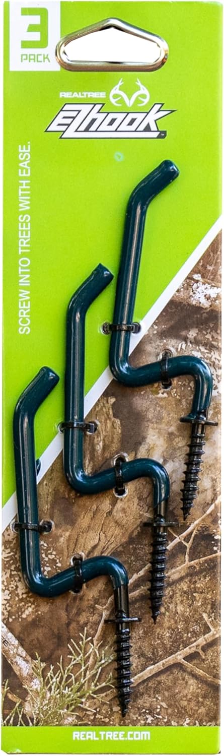 Realtree EZ Hook 3-Pack – Rubber-Coated Screw-in Gear Hooks for Tree – Hang Hunting Accessories, Bags, Optics & More – Lightweight, Durable, and Easy to Install