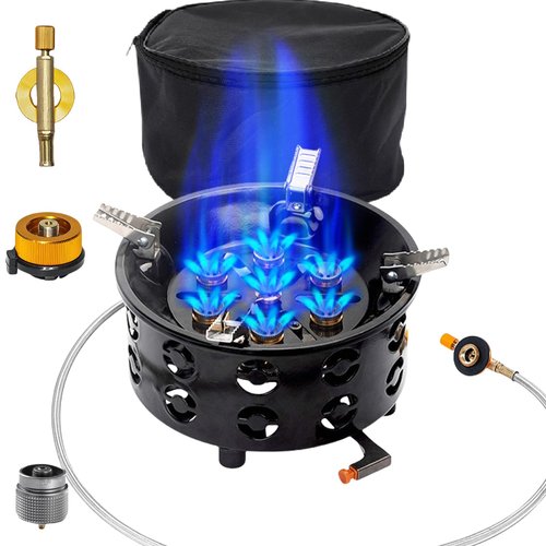 Husyop 3 in 1 Portable Windproof Camping Stove Gas Cooking Burner, 21000W Propane Burners with Piezo Ignition and Carrying Bag for Outdoor Backpacking Picnic Hiking