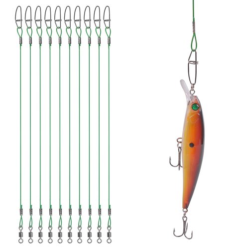 VATEICO 20PCS Fishing Leader Line,150LB High Strength Saltwater Fishing Stainless Steel Leaders with Swivel Snaps Connect Tackle Lure Rig and Hooks 19.7inch Green