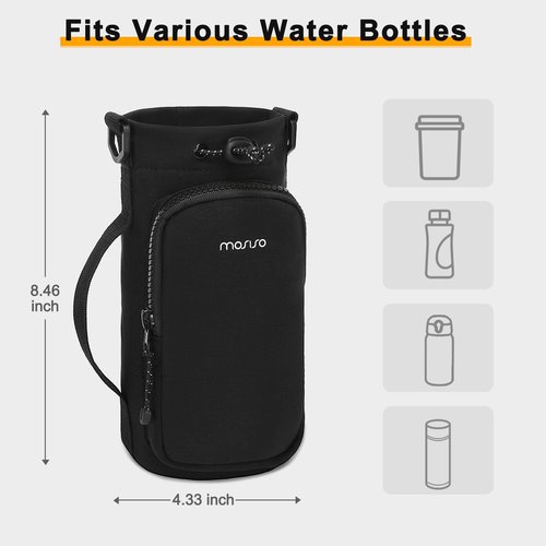 MOSISO Water Bottle Holder with Phone Pocket, 25oz / 32oz Water Bottle Carrier Bag with Adjustable Strap & Handle for Walking, Hiking, Camping, Travelling, Black