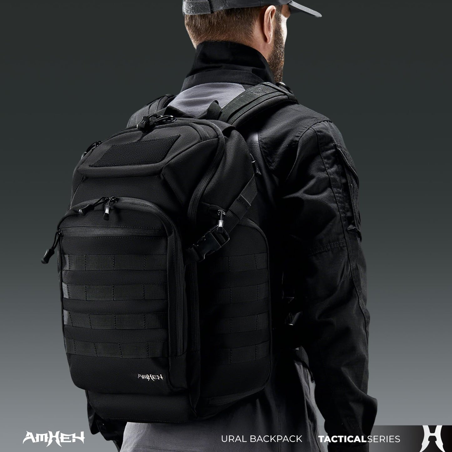 AMHEH 32L Military Tactical Backpack | Fit 17 Inch Laptop, Molle, EDC, Work, Hiking, Survival, Travel, Fit Most Men's Body (Black)