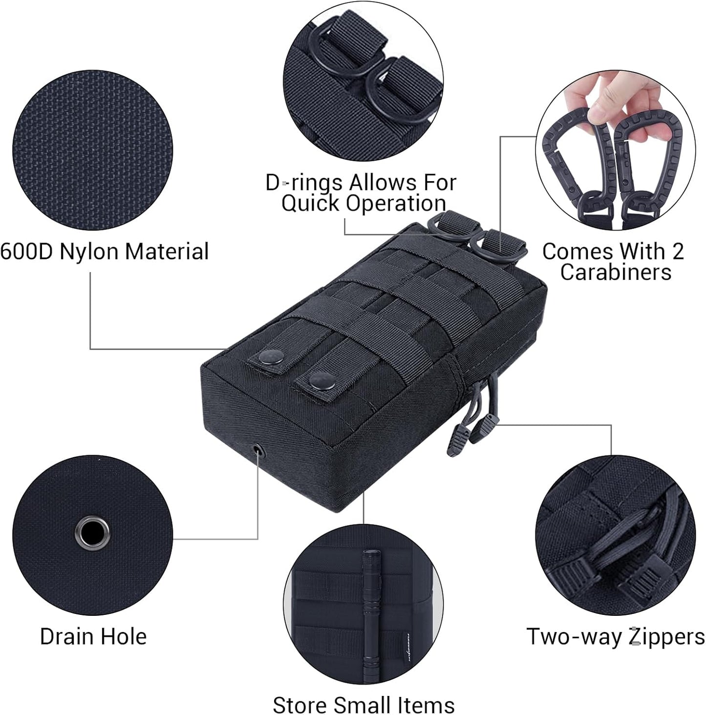 FUNANASUN 2 Pack Molle Pouches Tactical Pouch Small Molle Pouch Compact Water-Resistant EDC Pouch Molle Bag