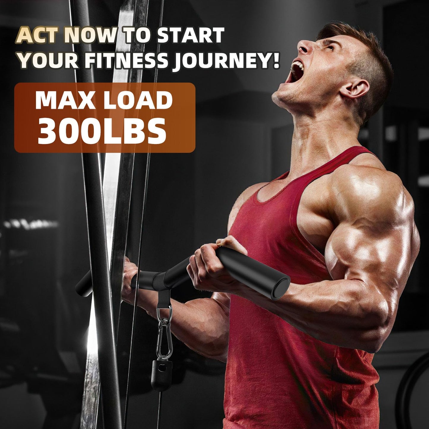 Anobeyi LAT Pull Down Attachment, Gym Tricep Rope Machine LAT Pulldown Bar, Strength Training Gym Equipment Accessory, Ergonomic Curl Bar for Seated Rowing, High Pull Downs (19in W-Bar)