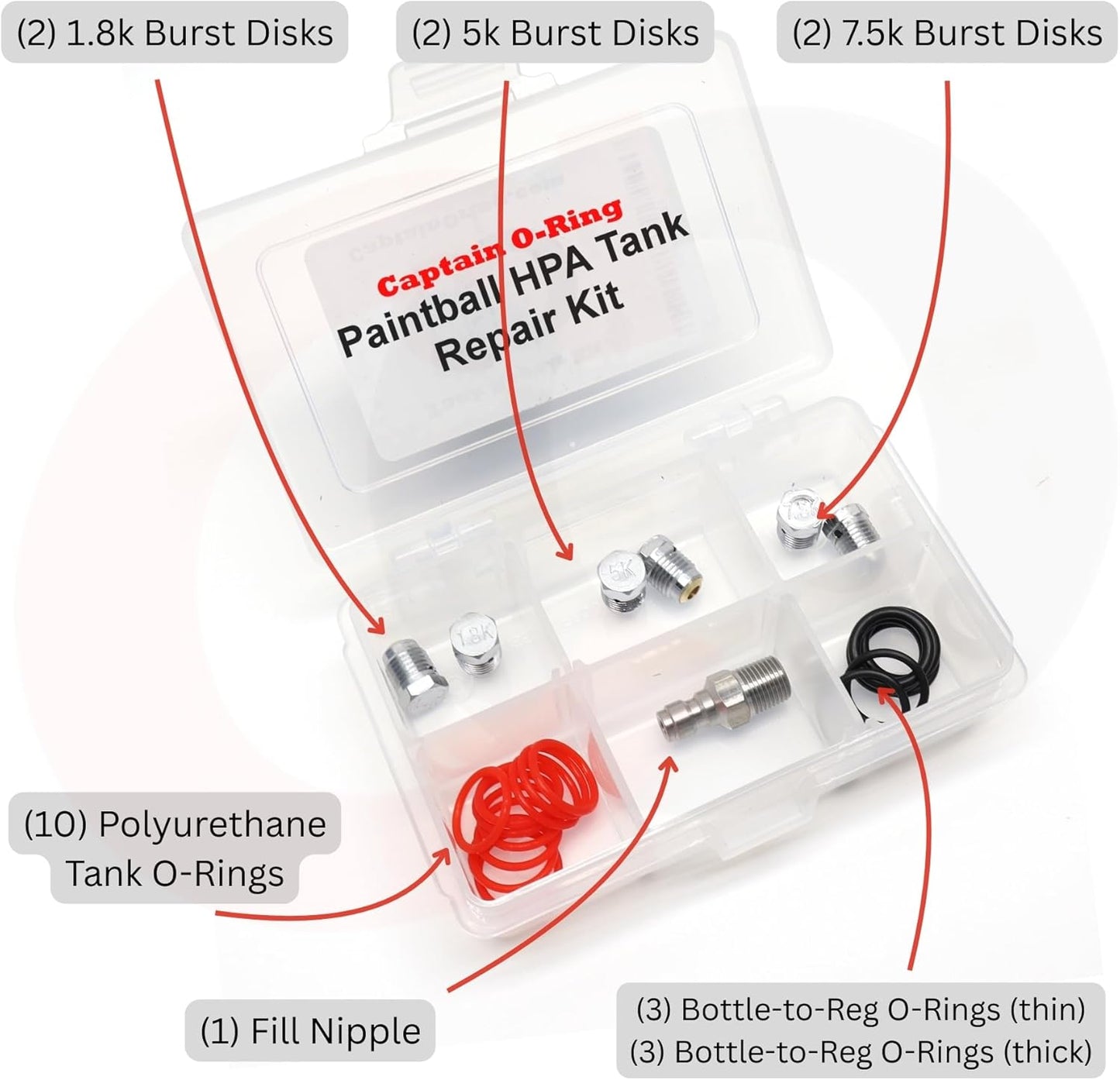 Paintball Tank Repair Kit - Captain O-Ring with Burst Disks & O-Rings
