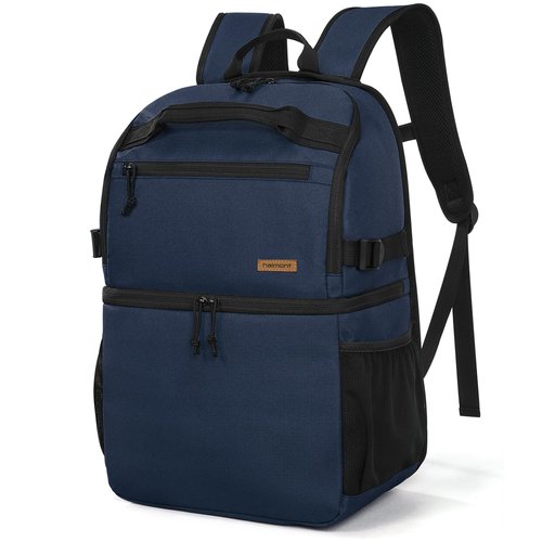 Haimont Insulated Backpack Cooler Dual Compartment for Men Women, 30 Cans Soft Leakproof Double Deck Cooler Lunch Back Pack for Picnic, Camping, Hiking, Navy Blue