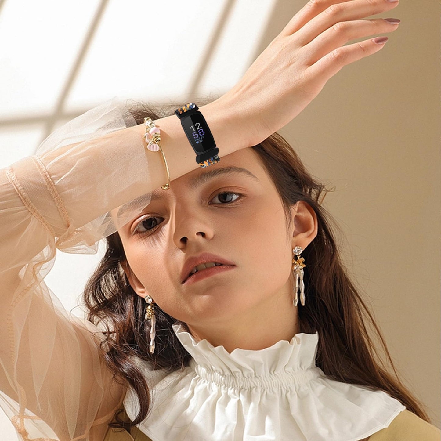 FTYQUEE Braided Stretchy Adjustable Straps Compatible for Fitbit Inspire 3/Inspire 2/Inspire HR/Inspire/Ace 3/Ace 2 for Women Men,Sport Elastic Nylon Cloth Wristbands for Fitbit Inspire