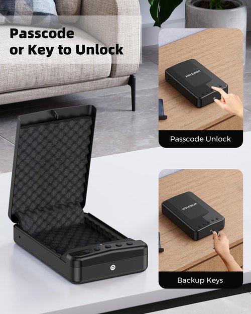 HOLEWOR Pistol Safe Car Gun Safe Small Handgun Case Quick Release Portable Keypad Gun Lock Box for Nightstand, Bedside, Vehicle Under Seat, Drawer