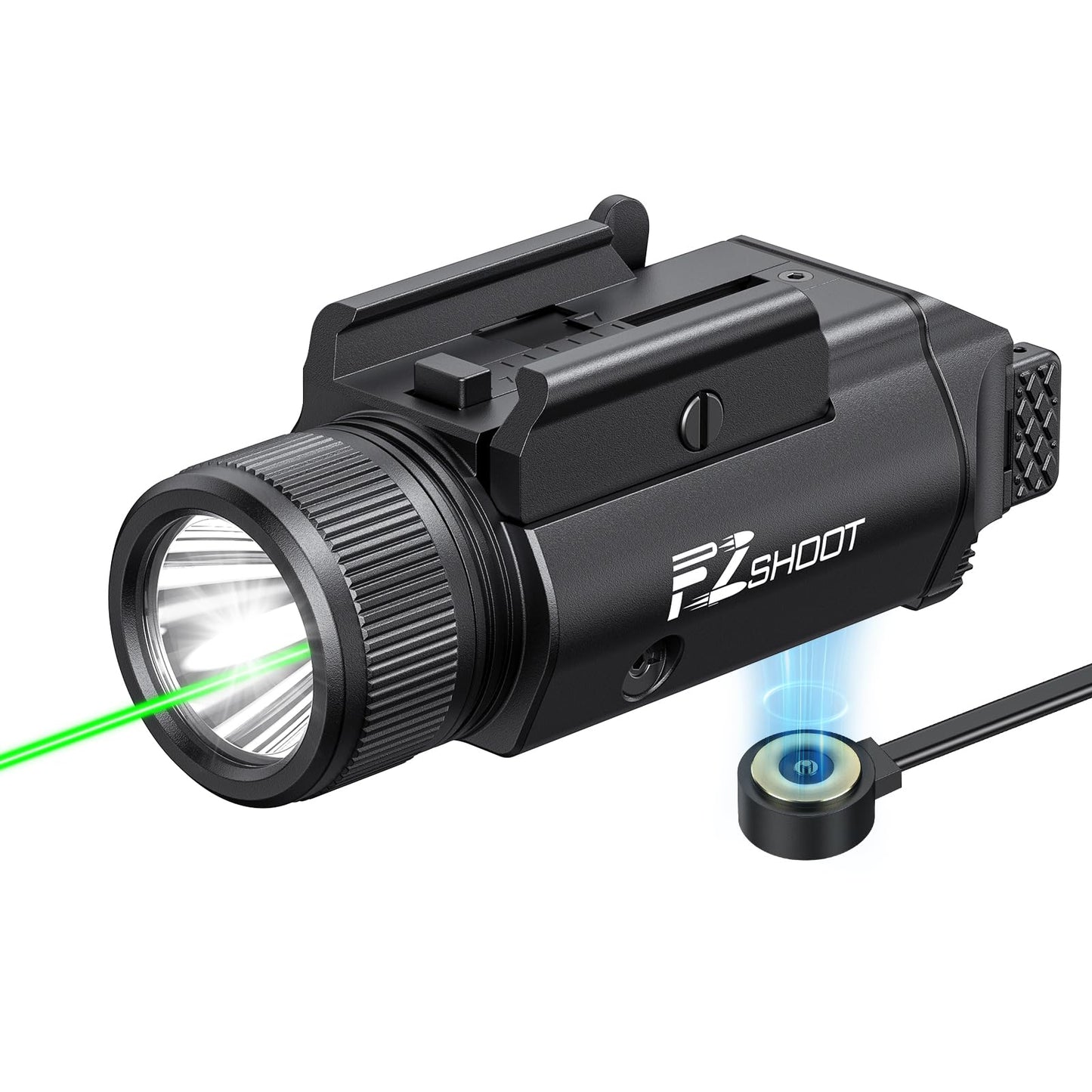 EZshoot 2400 Lumens Laser Light Combo with Strobe Mode, High Lumen Tactical Light for Pistol, Magnetic Rechargeable Green Laser Light with Quick Install Adjustable Slide Rail for Picatinny GL Rail