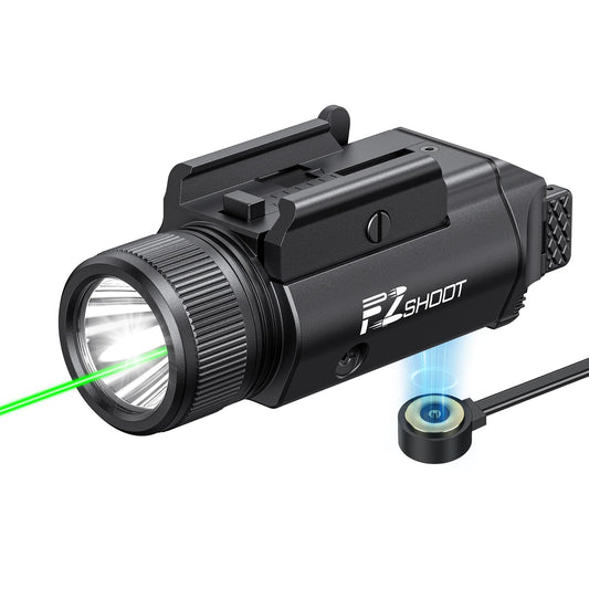 EZshoot 2400 Lumens Laser Light Combo with Strobe Mode, High Lumen Tactical Light for Pistol, Magnetic Rechargeable Green Laser Light with Quick Install Adjustable Slide Rail for Picatinny GL Rail