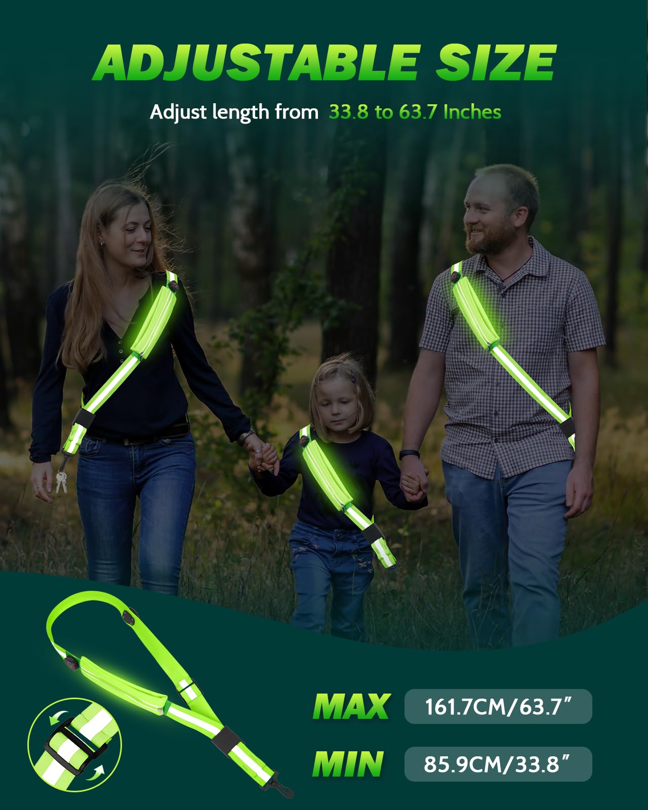 Fitense LED Reflective Belt Sash with Phone Holder with Rechargeable LED Armband 2-Pack, High Visibility Reflective Running Gear for Night Safety, 5 Colors & 3 Modes Light Up Armbands for Night Walkin