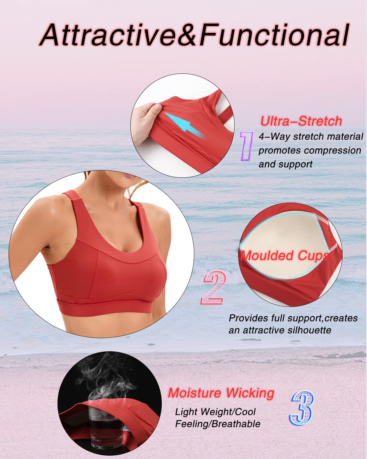 RUNNING GIRL High Impact Sports Bras for Women,Racerback Red Bra Workout Crop Tank Tops Longline Sports Bra Push up(WX2667 Red S)
