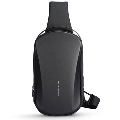 MARKETRON Sling Backpack Men, Sleek Aesthetic Sling Bag with Hard Shell Design and USB Charging Port, Waterproof Shoulder Bag for Traveling, Sporting, Cycling, Daily