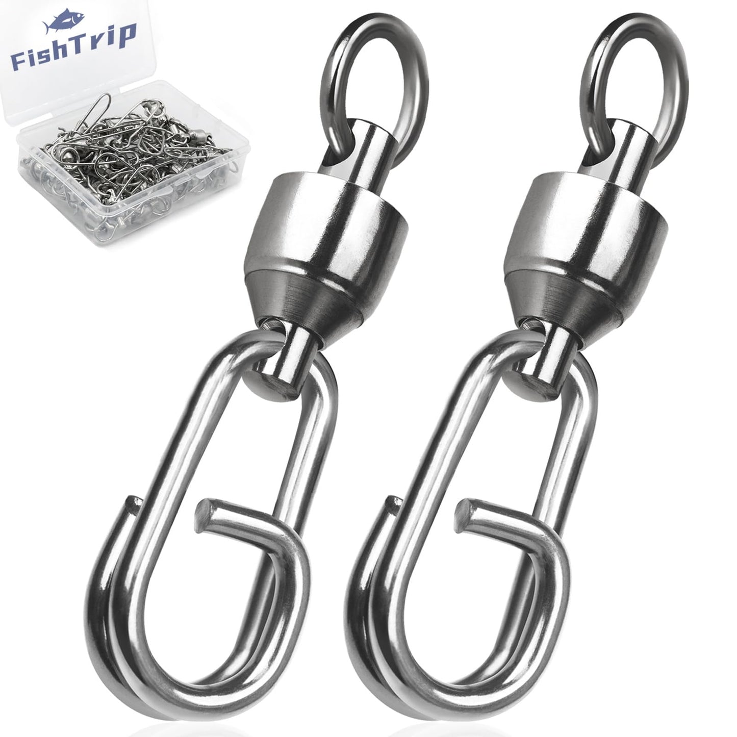 FishTrip Ball Bearing Swivel with Oval Split Rings - 25pcs Snap Swivels Fishing Tackle Saltwater Freshwater (Size 1_41lbs)