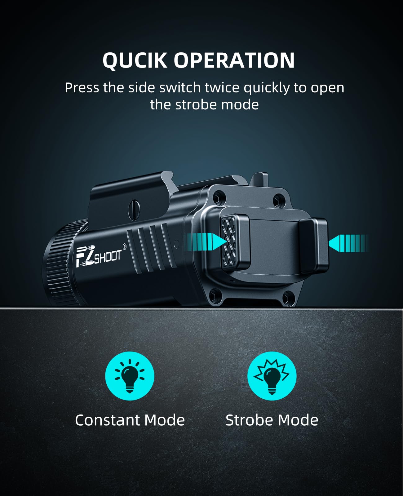 EZshoot 2000 Lumen Pistol Light with Quick Release, Magnetic Rechargeable Pistol Flashlight with Adjustable Slide Rail, Picatinny Flashlight with Strobe Mode for Home Defense, Hunting