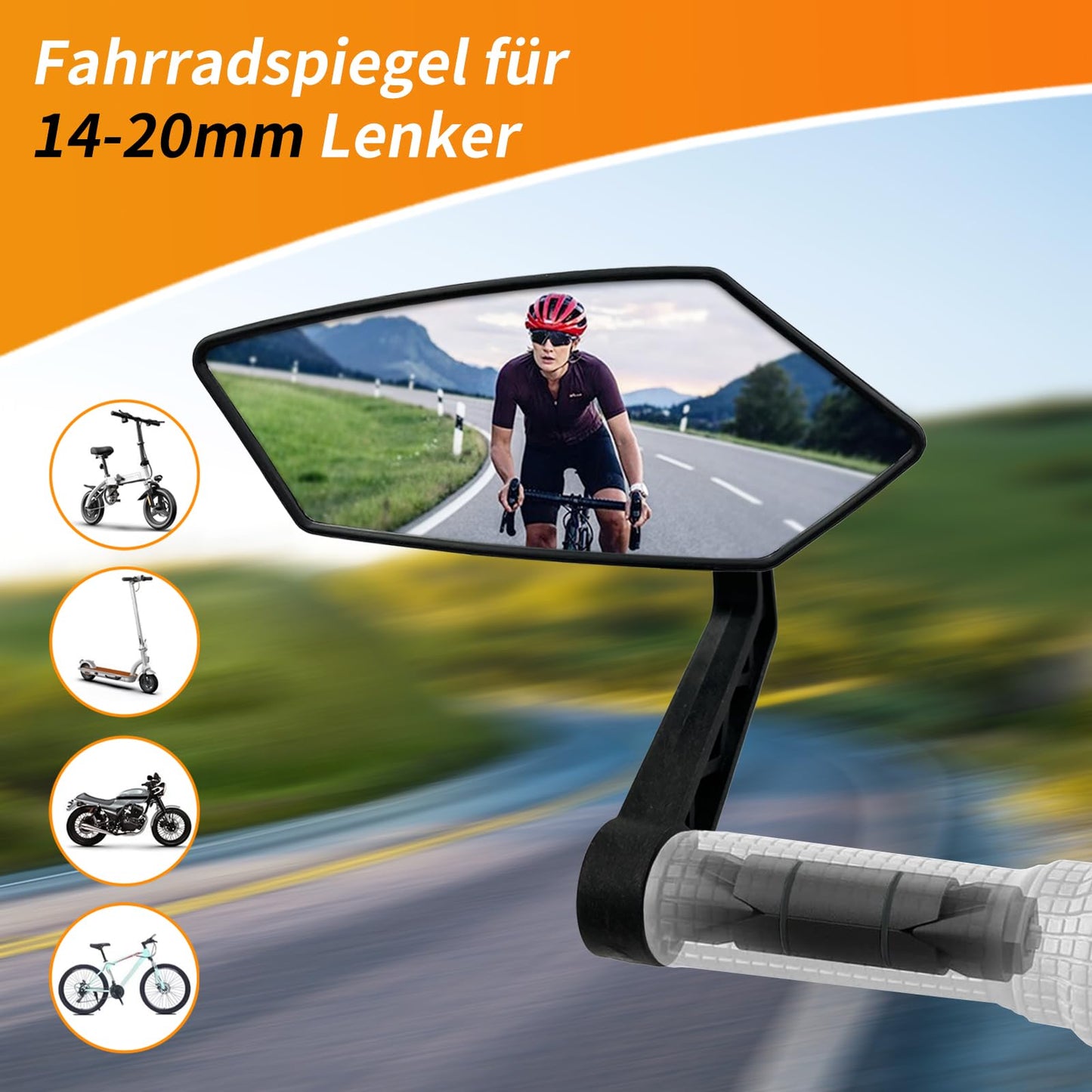 Homieway Bike Mirror 2PCS, HD Glass Bicycle Mirrors for Handlebar Mount, Adjustable Bar End Bike Rear View Mirror, Scratch Resistant Handlebar-Mirror for E-bike, Cycle Rearviewmirror (0.55-0.78")