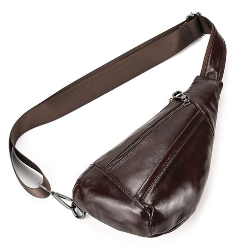 SAIION Genuine Leather sling bag for men casual crossbody backpack small shoulder bag chest bag for Travel, 9050 Brown