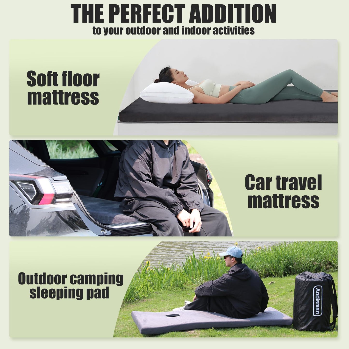Aodisman 3 Inch Thick Memory Foam Sleeping Pad Camping Mattress,Portable Roll up Mattress-Car/Tent/Cot/Floor,Comfortable Sleeping Mats for Guests Adult Sleepover