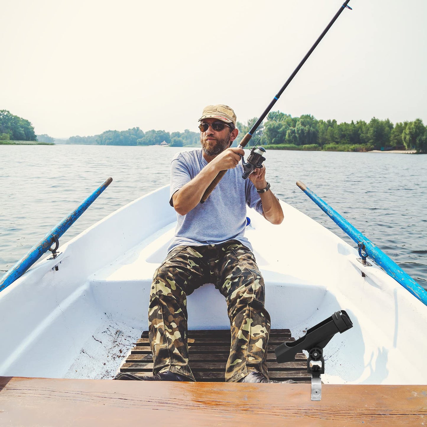 4 Pcs Fishing Boat Rods Holder 360 Degree Adjustable Folding Fishing Pole Holders with Large Clamp Opening for Boat Trolling Holder Pole Stand Rack Rod Bracket for Kayak Canoe Dock