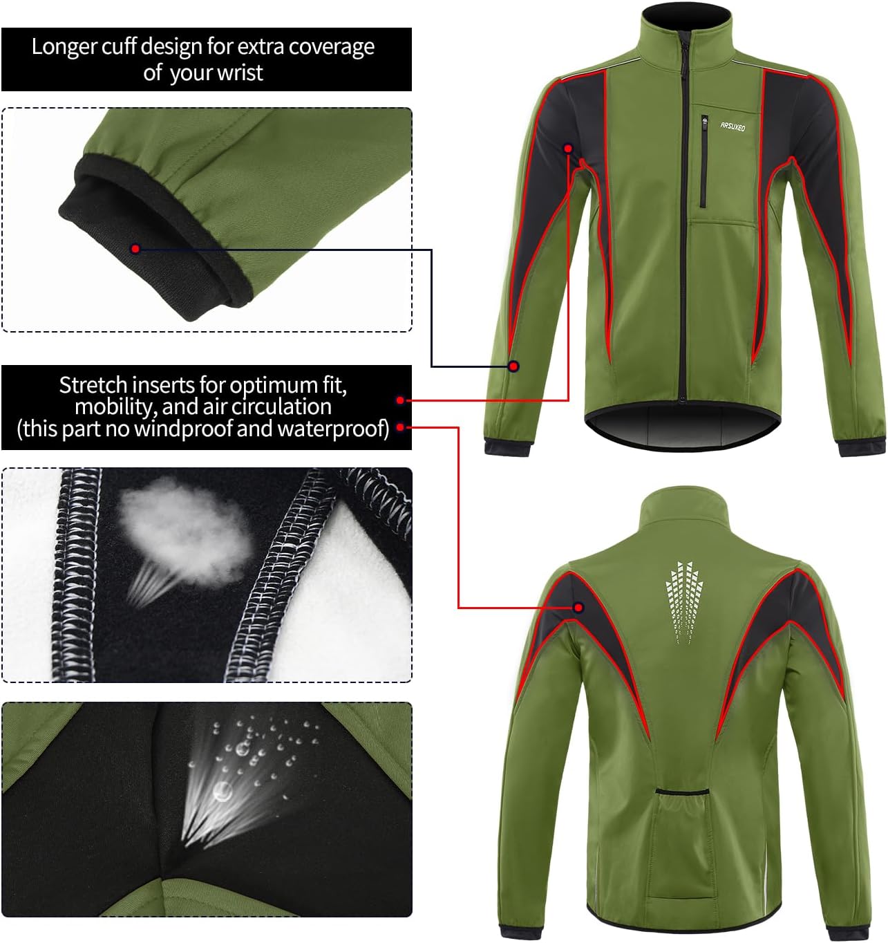 Windproof Waterproof Thermal Cycling Jacket for Winter | ARSUXEO 15K Softshell