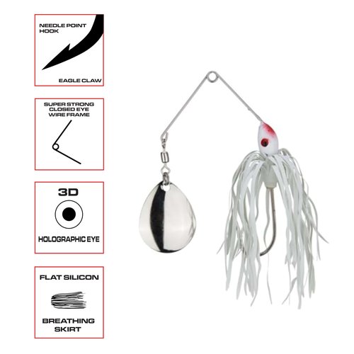 Luck E Strike Redman Spinner Bait by Jimmy Houston, 3/8 Ounce Colorado Spinnerbait, Made in The USA, White
