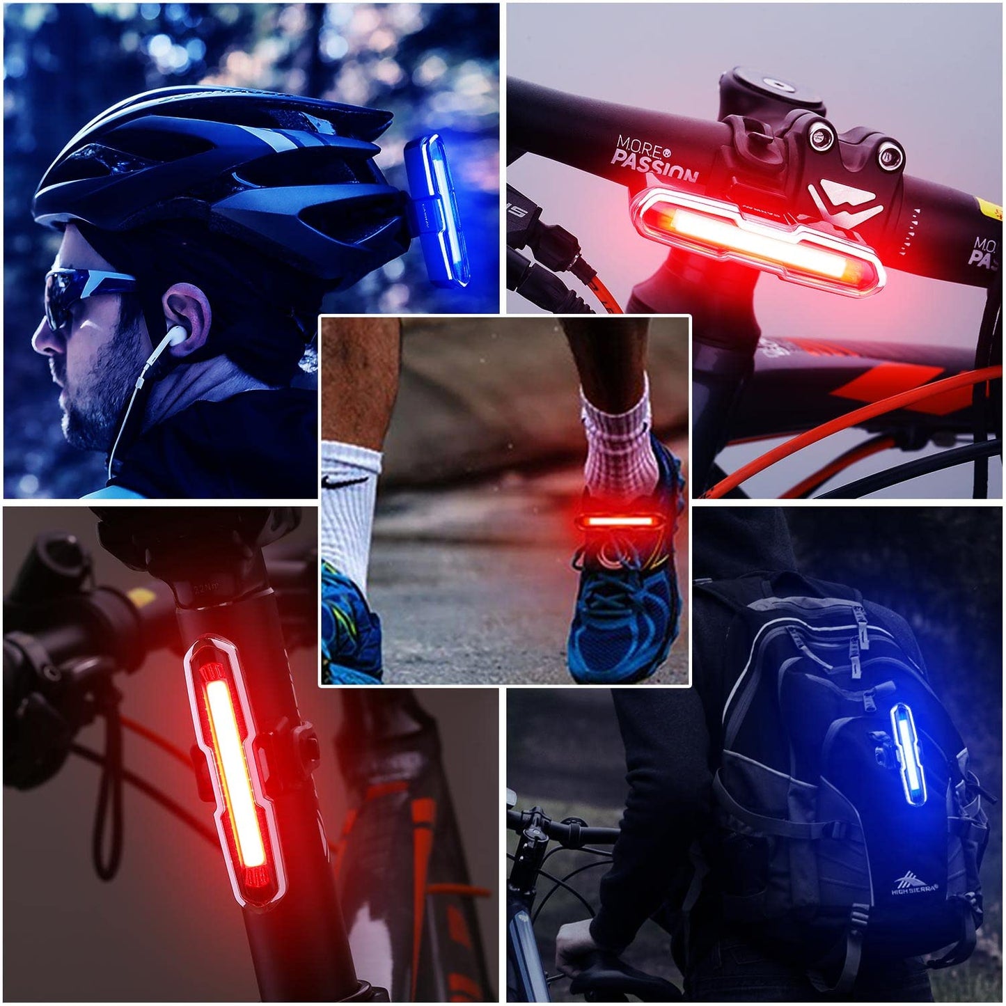CANWAY Bicycle Rear Light Red Blue, Bike Tail Light Rechargeable 168 Lumens Bike Tail Light Battery USB C 500 mah Turn Signals 5 Modes Waterproof Safety for Road Mountain Night Riding