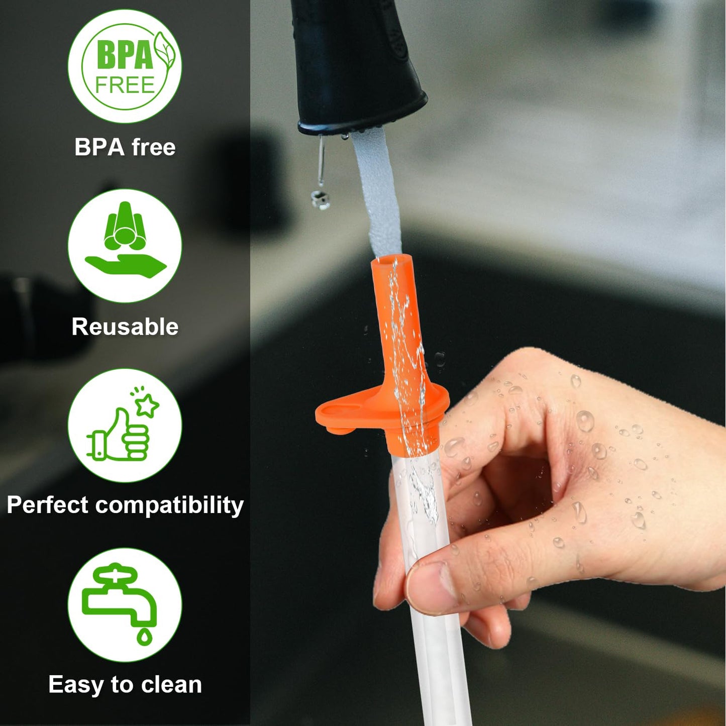 3pcs Replacement Straws with Bite Valve for Zak Designs Kelso Kids 15oz, BPA Free Reliable Straw Cup Accessories with Zak Designs and Reusable Gaskets Brush for Water Bottles (Orange)