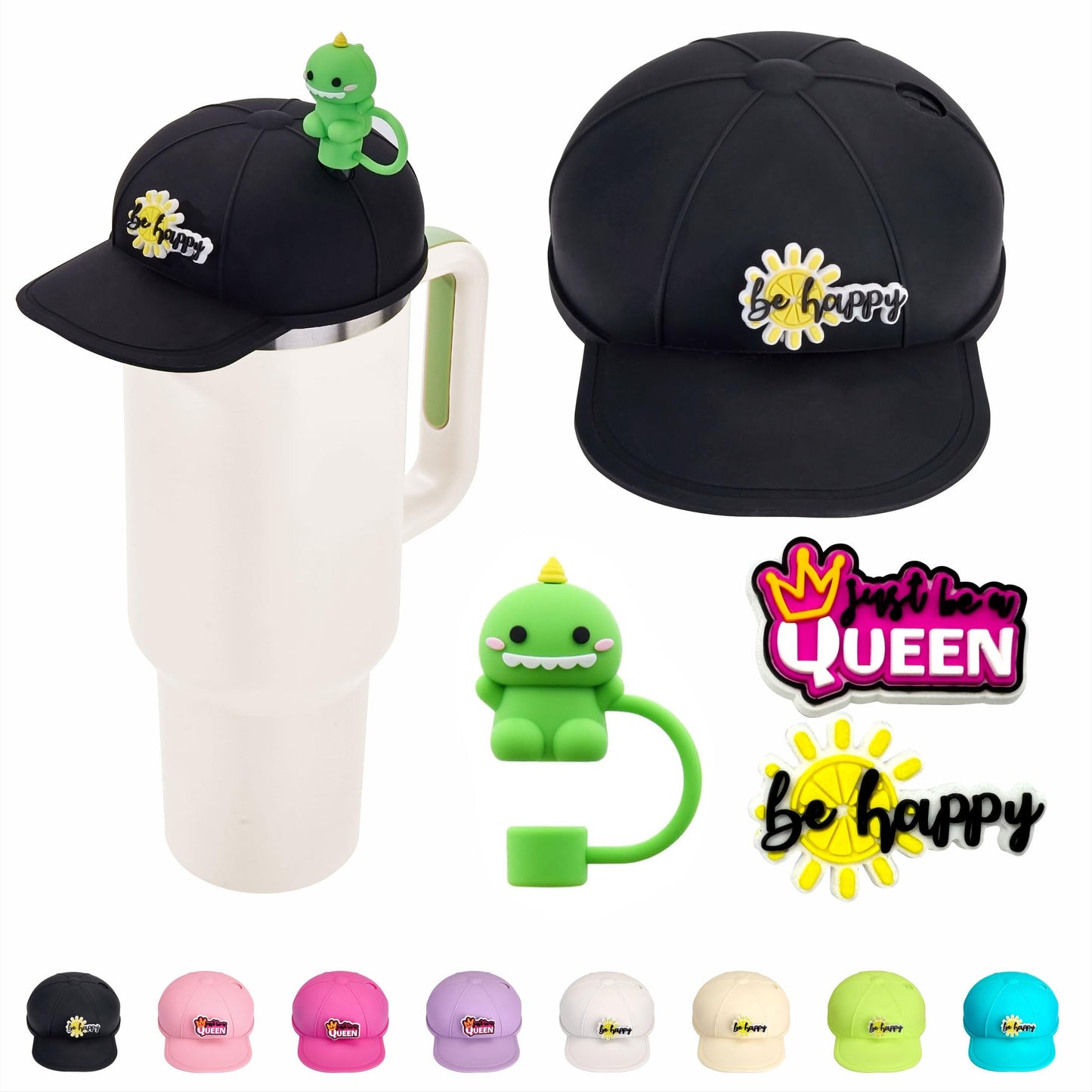 Anti-dust Silicone Hat for Stanley Cup 40oz, Compatible with Stanley Cup with Straw Cover and Two Charms, Black