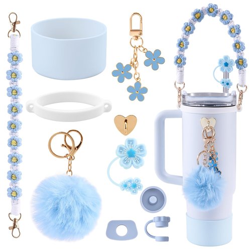 SPEDOL Stanley Cup Accessories 40oz: Straw Cover Boot Strap for Tumbler Accessories (Light Blue)