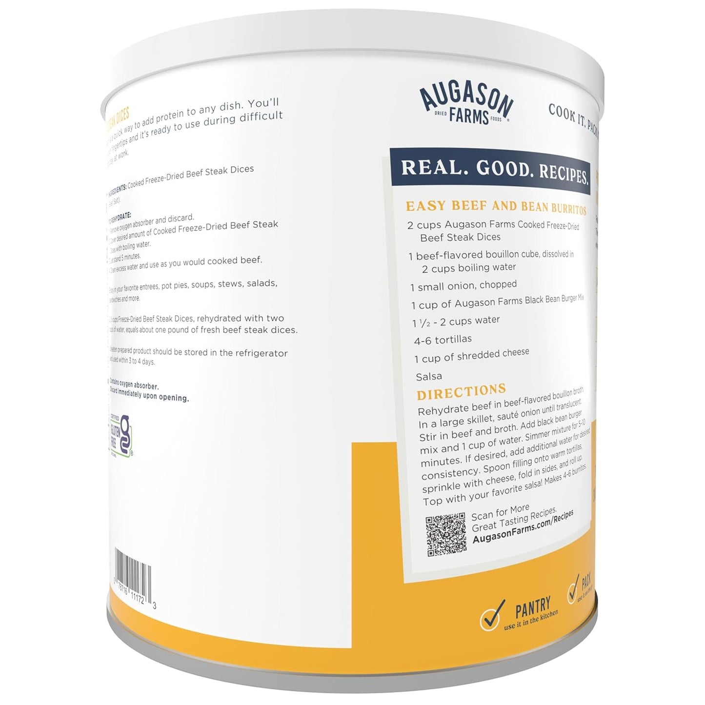 Augason Farms Freeze Dried Precooked Beef Steak Dices Can, Emergency Food Supply, Everyday Meals, 13 Servings