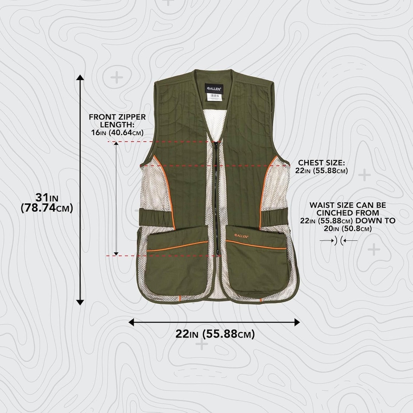 Allen Company Ace Shooting Range Vest with Moveable Shoulder Pad - Shooting Apparel for Adults - Medium/Large - Olive/Tan