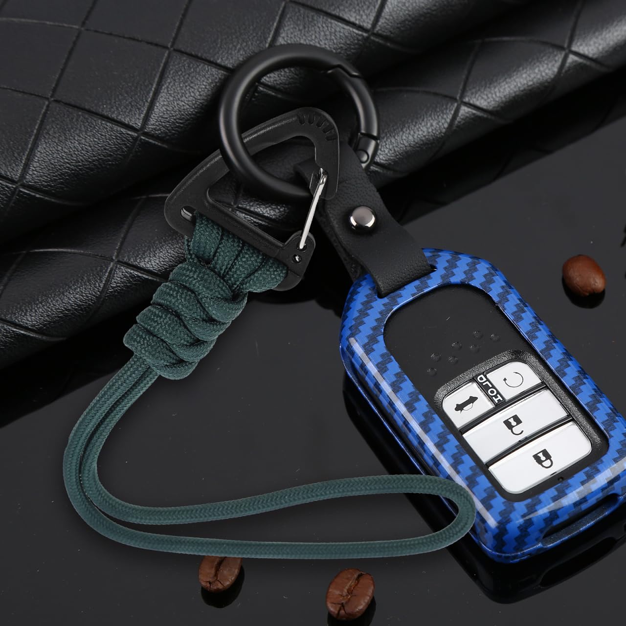 HANABASS 2 Pcs Dark Green Polyester Keychain, Lanyard Lightweight Wristlet Paracord Keychain with Triangle Buckle Lock for Car Keys, Wallet Card Holder