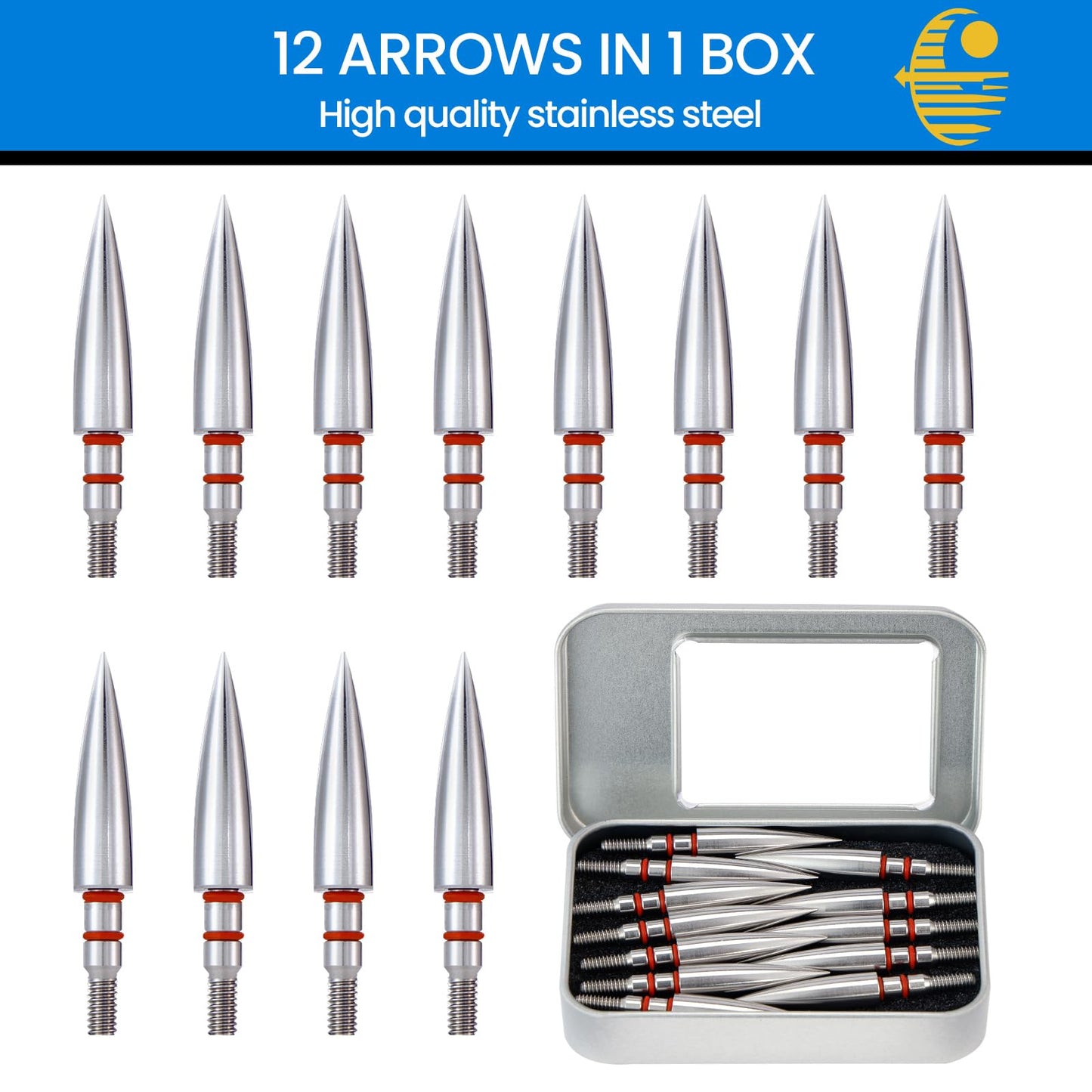 JGSDD 12pcs Archery Field Points, 100/125/150/300 Grain Field Points, Screw-in Archery Field Broadheads for Recurve, Compound Bow Crossbow, Archery Target Crossbow Practice Tip (5/16-100grain)