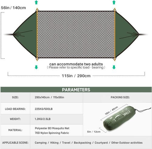 ETROL Camping Hammock with Mosquito Net,3 in 1 Function Parachute Portable Hammock,Double & Single Hammocks Tent for Travel Outdoor Indoor Hiking Patio - with Tree Straps,Carabiners,Aluminium Poles