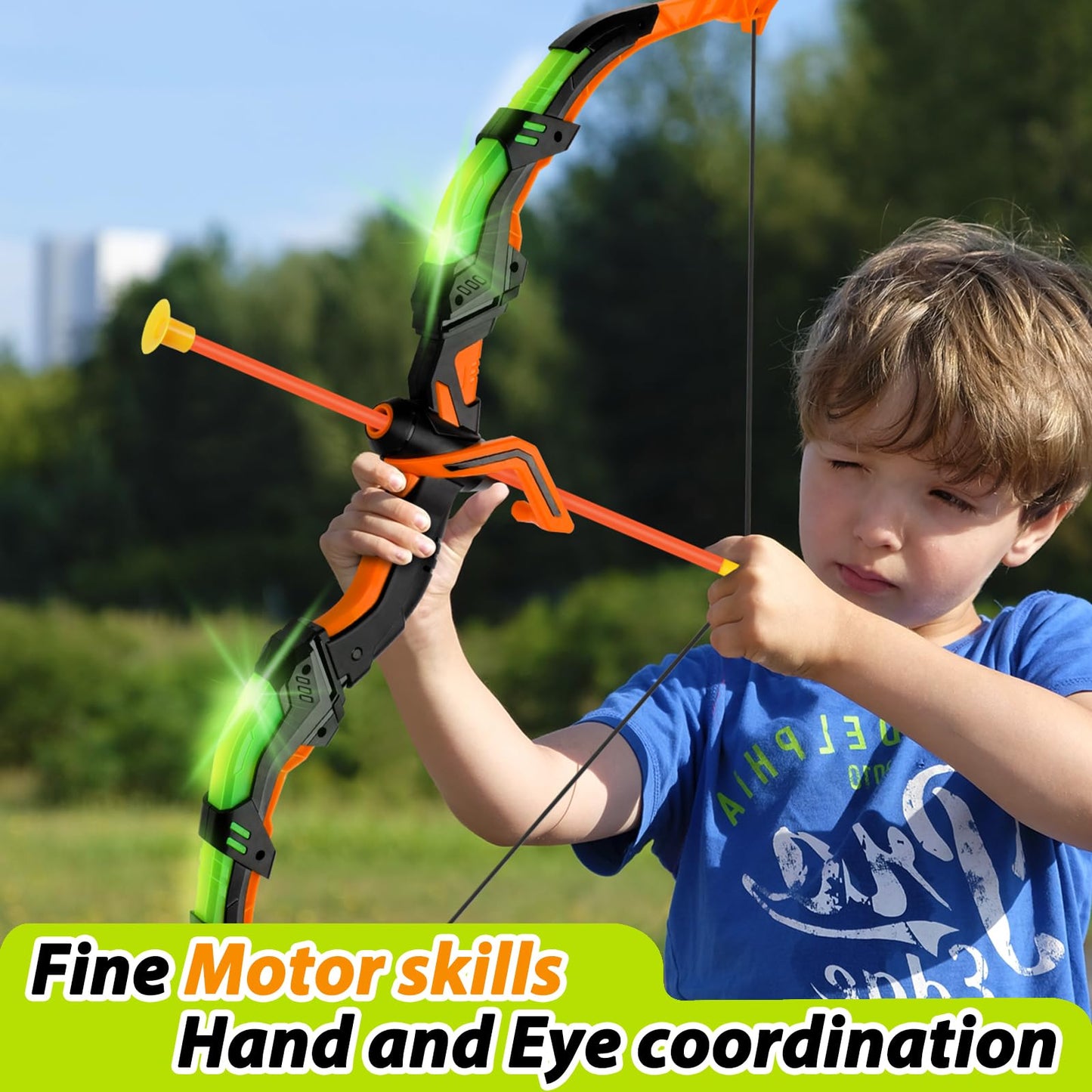 KIZJORYA Bow and Arrow for Kids 8-12, Upgraded Kids Archery Set with Automatic Moving Target, Sport Game Toy with 20 Suction Cup Arrows 2 Led Light Bows&Quivers, Gift for Boy Girl Age 3 4-6 10(2Pack)