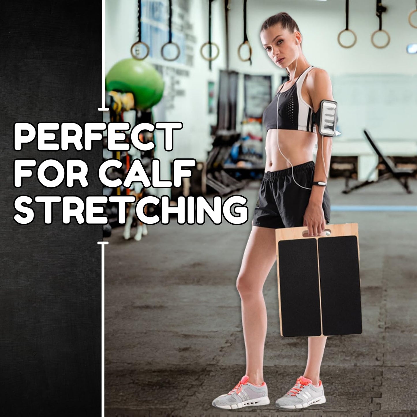 Fab Pad Wooden Slant Board for Calf Stretching – Adjustable Incline Exercise Stretcher for Ankle, Heel, Knees & Leg Mobility – Portable Wedge Equipment for Squats – Yellow Resistant Band