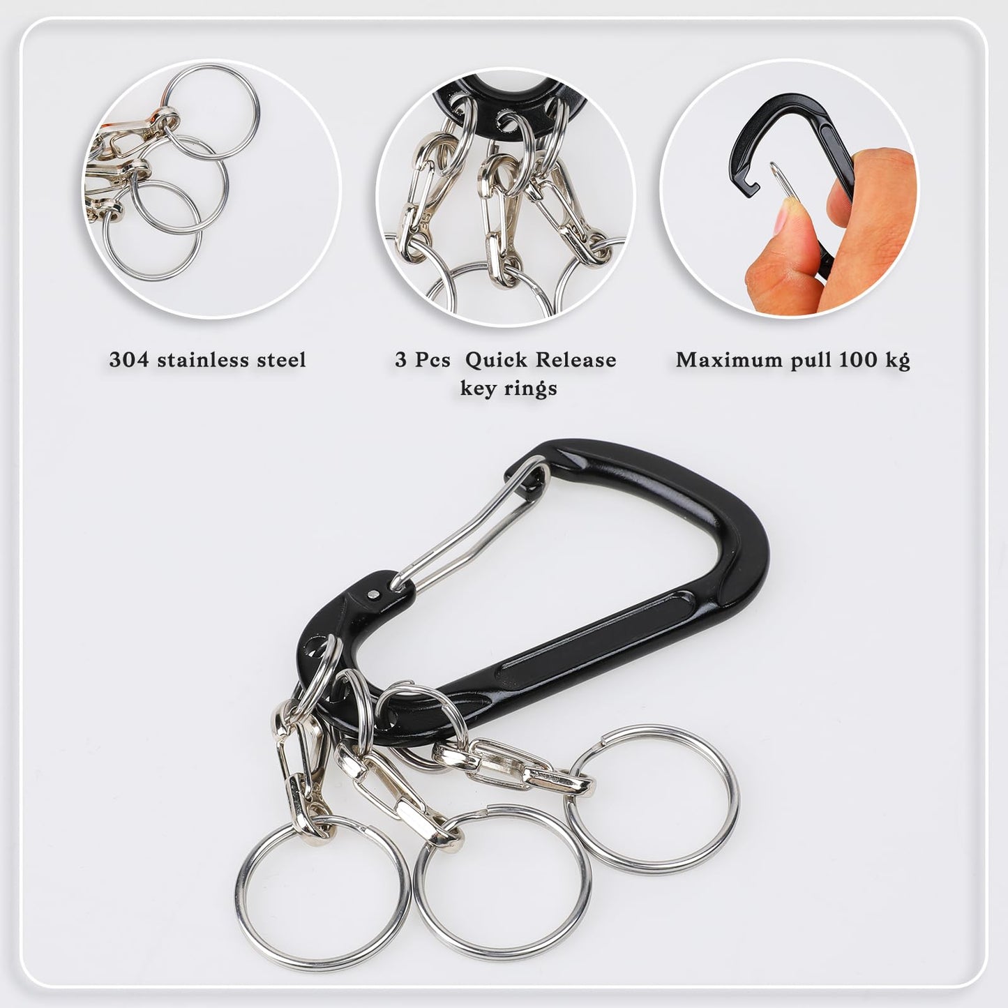 Jeffdad Multifunctional Keychain Clip, D Ring Shape 3 Hole Key Carabiner with Multi Quick Release Key Rings Quick Remove Carabiner Keychain (Style Two)