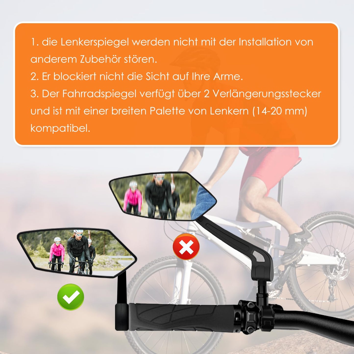 Homieway Bike Mirror 2PCS, HD Glass Bicycle Mirrors for Handlebar Mount, Adjustable Bar End Bike Rear View Mirror, Scratch Resistant Handlebar-Mirror for E-bike, Cycle Rearviewmirror (0.55-0.78")