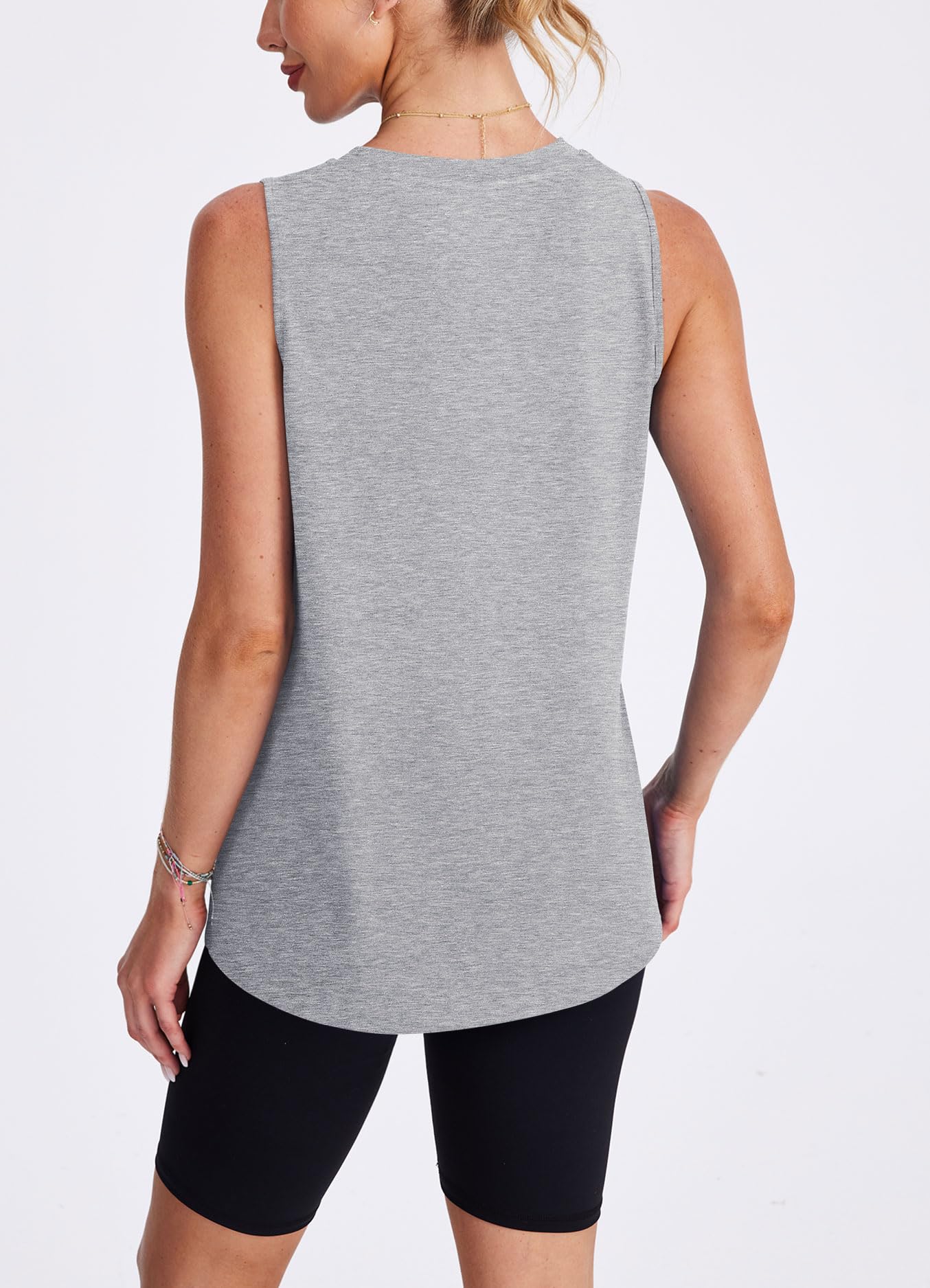 Workout Tops for Women Round Neck Tank Tops Yoga Shirts Athletic Running Tank Tops Sleeveless Gym Clothes Light Gray L