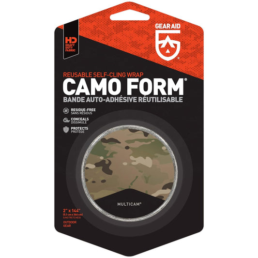 GEAR AID Camo Form Self-Cling and Reusable Fabric Camouflage Wrap, Adds Grip and Shield Hands from Hot or Cold Surfaces to Protect You and Your Equipment, Woodland Digital, 2” x 144” Roll, 1 Pack