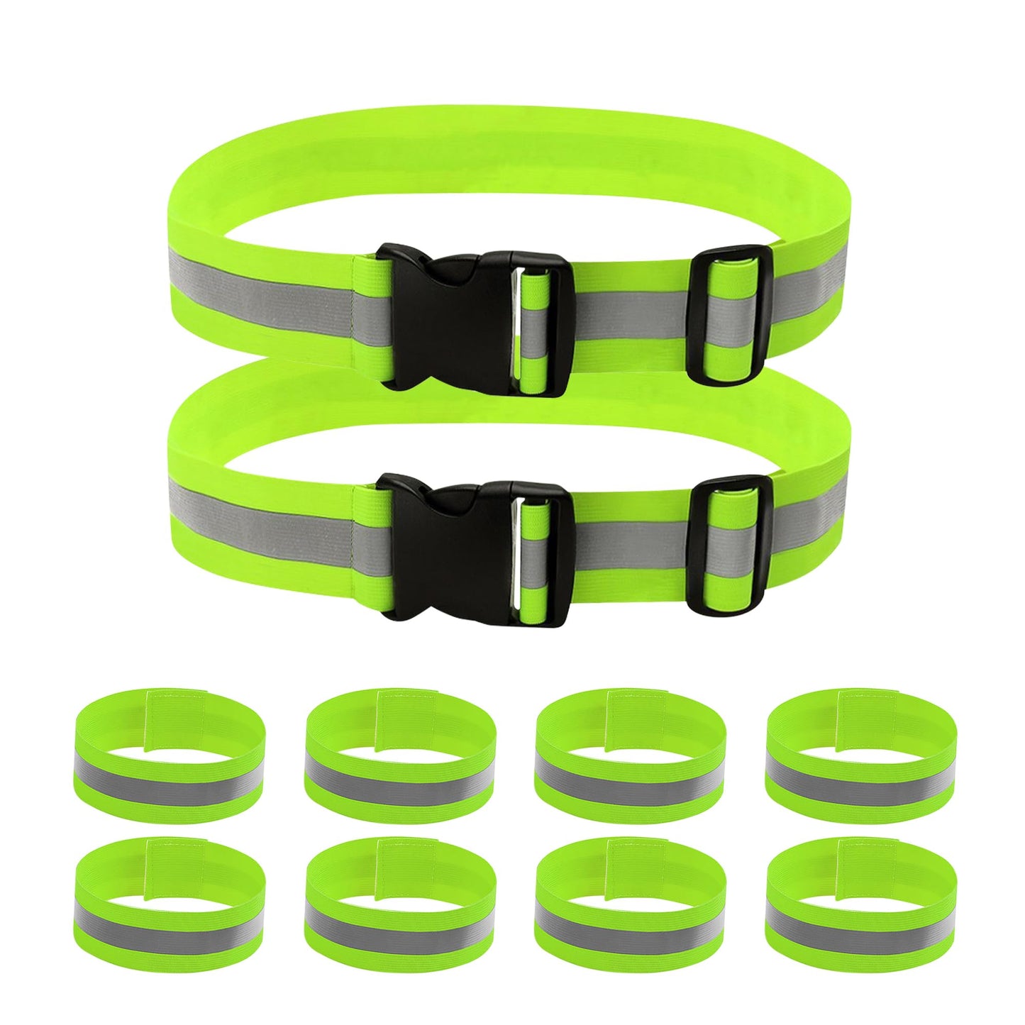 GOOFIT Reflective Safety Belt, High Visibility, 2 Reflective Safety Belt Adjustable & 8 Elastic Reflective Wristbands,Reflective Belt for Jogging, Cycling, Running, Hiking