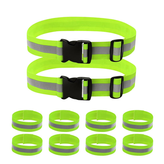 GOOFIT Reflective Safety Belt, High Visibility, 2 Reflective Safety Belt Adjustable & 8 Elastic Reflective Wristbands,Reflective Belt for Jogging, Cycling, Running, Hiking