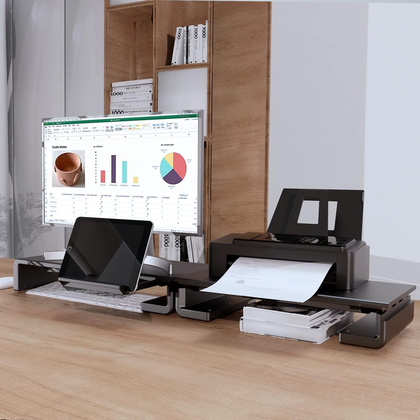 Monitor Stand Riser, Klearlook Foldable, Height Adjustable Computer Stand, Desk Shelf Riser with Storage Drawer &Tablet Phone Stand for Desktop, Laptop (White)