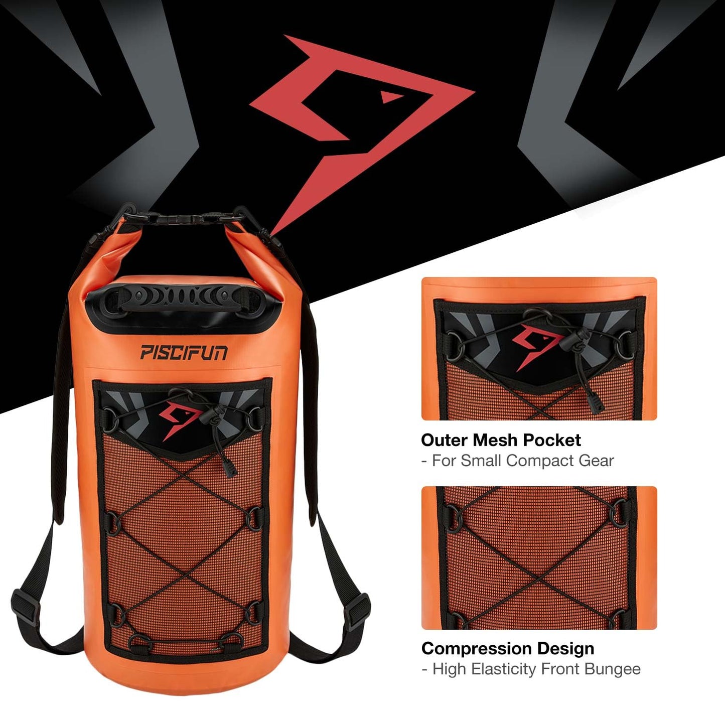 Piscifun Dry Bag, Waterproof Floating Backpack 10L with Waterproof Phone Case for Boating, Kayaking, Fishing, Orange 10L