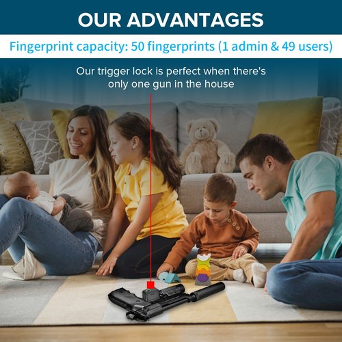 KENRONE Biometrics Gun Trigger Lock,Fingerprint and Key Unlocked Trigger Locks,Quick Release and Secure Gun Lock for Pistols,Revolvers,Shotguns