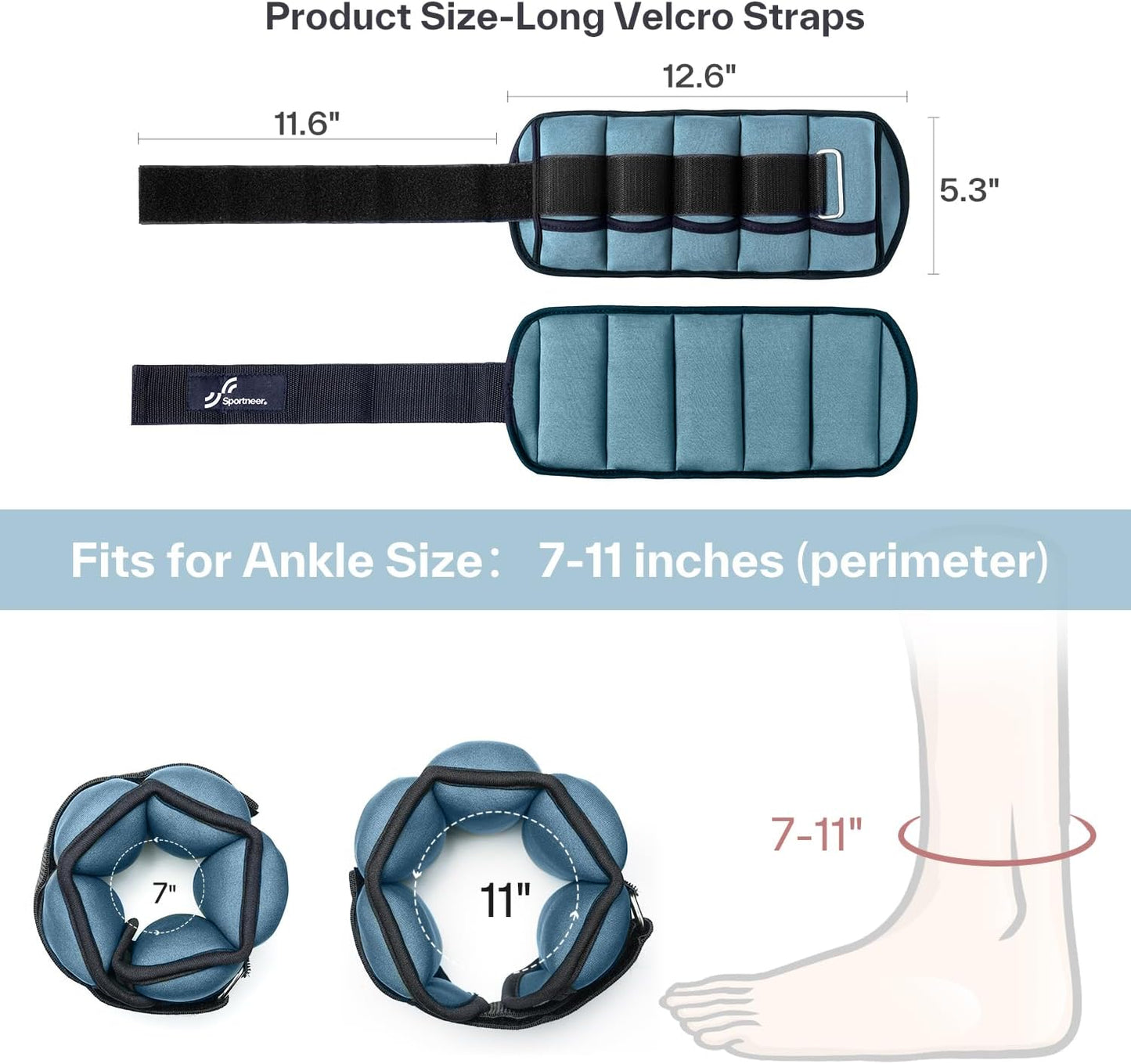 Sportneer Adjustable Ankle Weights for Women and Men 7 lbs/Pair Adjustable Leg Weights with Secure Straps, Strength Training Weighted for Yoga, Walking, Running, Aerobics, Gym, Physical Therapy