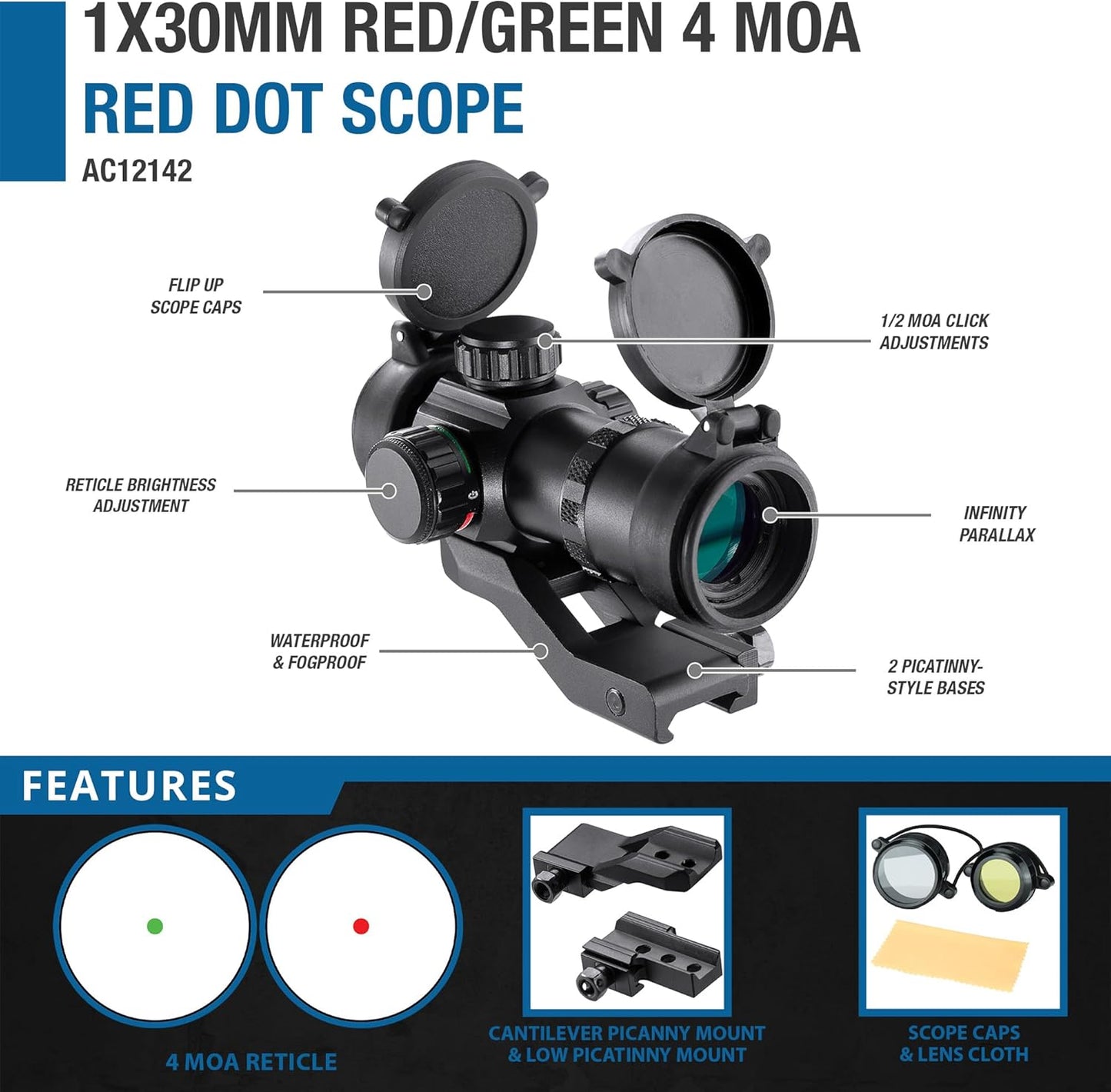 Barska Red Dot Sight – Compact Reflex Optic Scope with Adjustable Brightness for Rifles, Shotguns, Handguns, and Crossbows