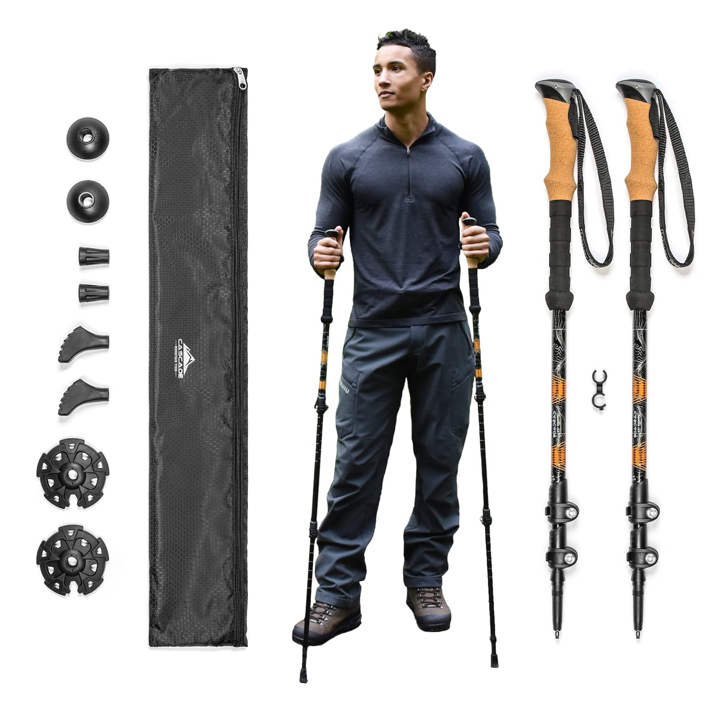 Cascade Mountain Tech Trekking Poles - Ultralight 2 Piece Carbon Fiber Walking or Hiking Sticks & Trekking Poles - Aluminum Hiking Walking Sticks
