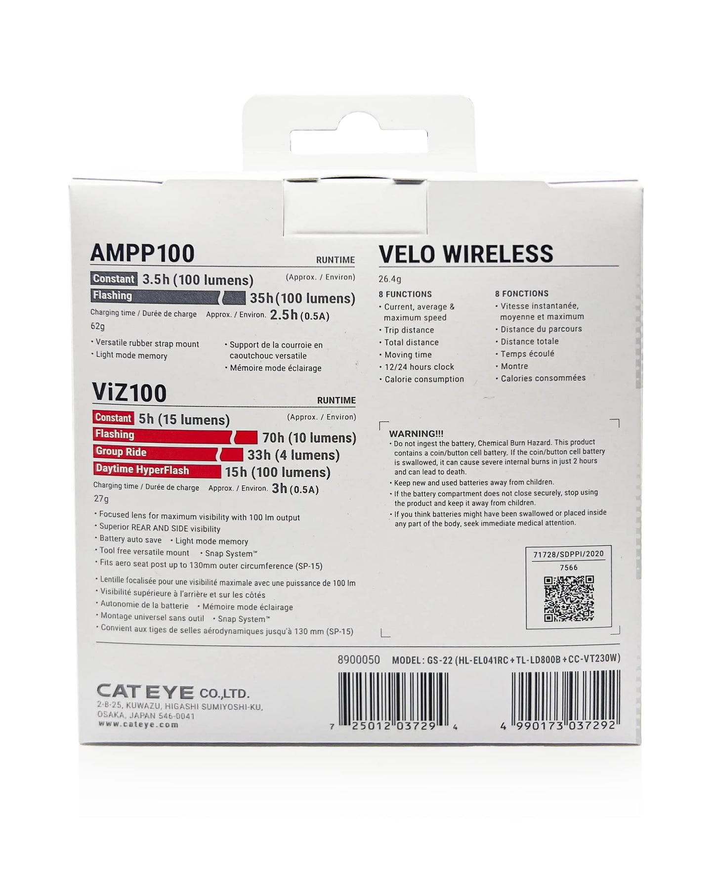 CATEYE Velo Wireless USB GO Kit – Velo Wireless Bike Computer, AMPP100 OptiCube™ Headlight, ViZ100 USB Rechargeable Safety Light, for Road, MTB, Gravel Cycling, IPX4 Waterproof, Long Battery Life